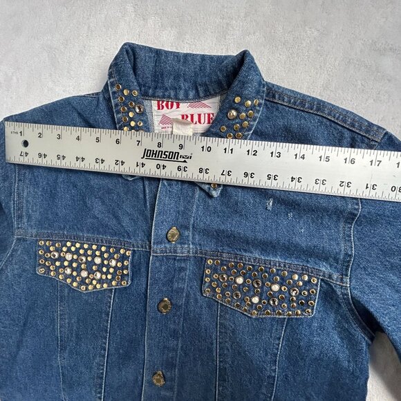 Vintage Boy Blue Denim Jacket With Studded Pockets & Collar 100% Cotton Small Ma - Picture 6 of 9